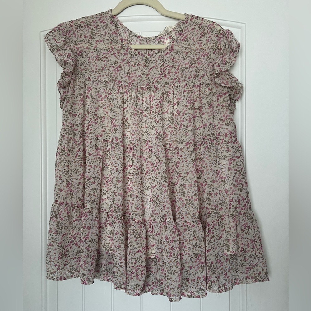 Entro Floral Ruffle Blouse in Pink and Cream